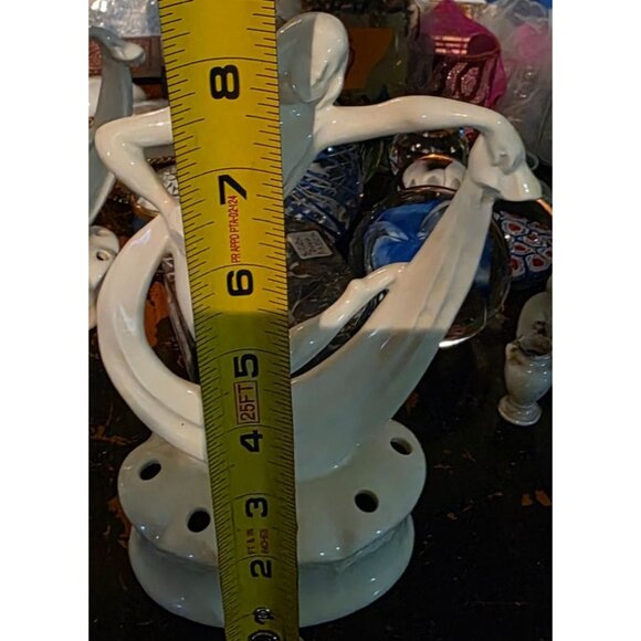 Antique Flower Frog Ceramic Dancing Lady Figurine 8.5" Tall Glossy Ivory READ - Picture 9 of 12